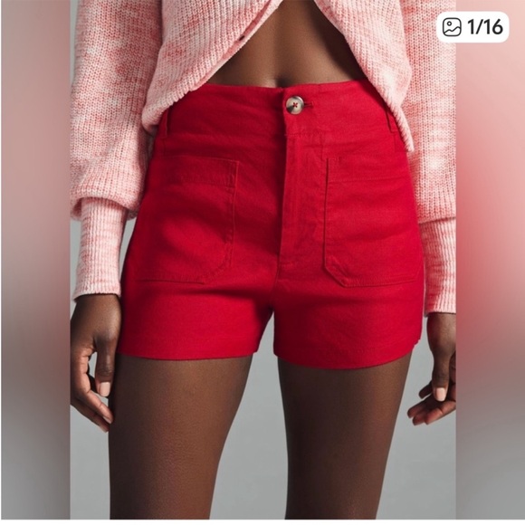 Maeve Pants - Maeve The Colette Linen Blend Short Red- Size 30